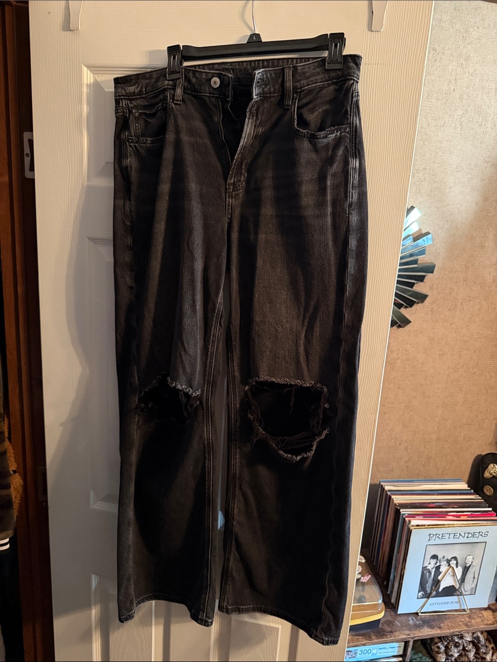 American Eagle Outfitters Black Distressed Wide Leg Jeans